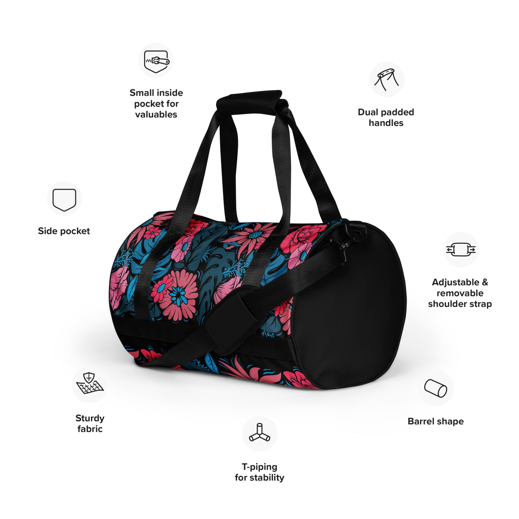 Draper Floral Gym Bag Black